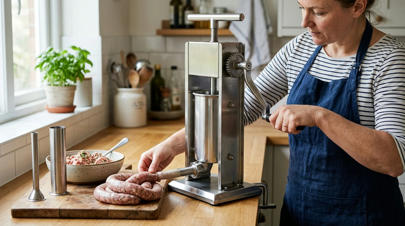 3L Vertical Sausage Stuffer: 3 Tubes, Cleaner Links