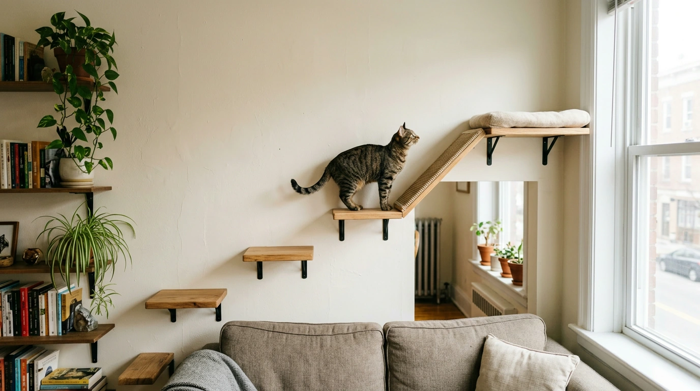 7-Piece Wall-Mounted Cat Shelves for Climbing & Naps