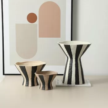 Geometric Striped Ceramic Vase for Desk, Shelf & Entryway