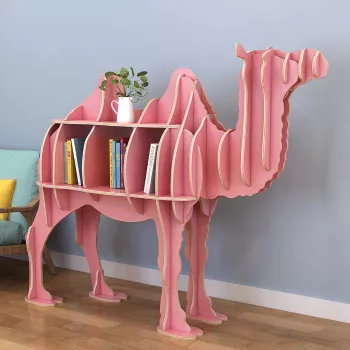 Camel-Shaped Wooden Bookcase for Books, CDs & Movies